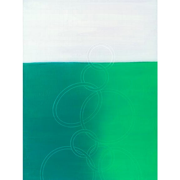 Rebecca Koury Original "Blended Wave" Green Grey Wave Contemporary Abstract Painting, Acrylic on Canvas/Panel, Carmel California Art, 2024 For Sale