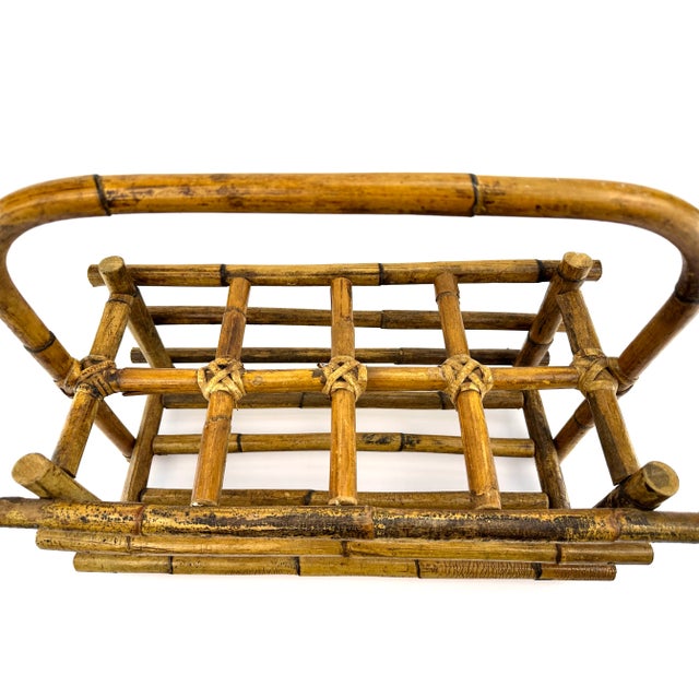 Wood Mid Century Burnt Tortoise Bamboo Wine Rack For Sale - Image 7 of 9