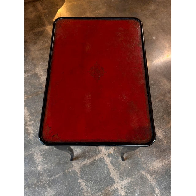 19th Century Ebonized Side Table With Red Leather Top For Sale - Image 6 of 9
