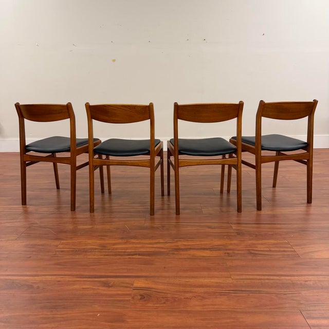 Danish Teak Vintage Low Back Dining Chairs With New Foam and Vinyl - Set of 4 For Sale - Image 4 of 14