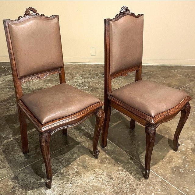 Set of 6 Antique Country French Louis XVI Dining Chairs With Leather For Sale - Image 12 of 18