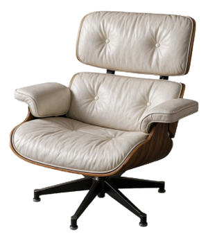 Set of Vintage Lounge Chairs in White Leather and Rosewood by Charles and Ray Eames, 1956