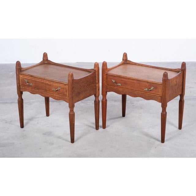 Brutalist Oak Nightstands attributed to Henning Kjærnulf, 1970s, Set of 2 For Sale - Image 4 of 9