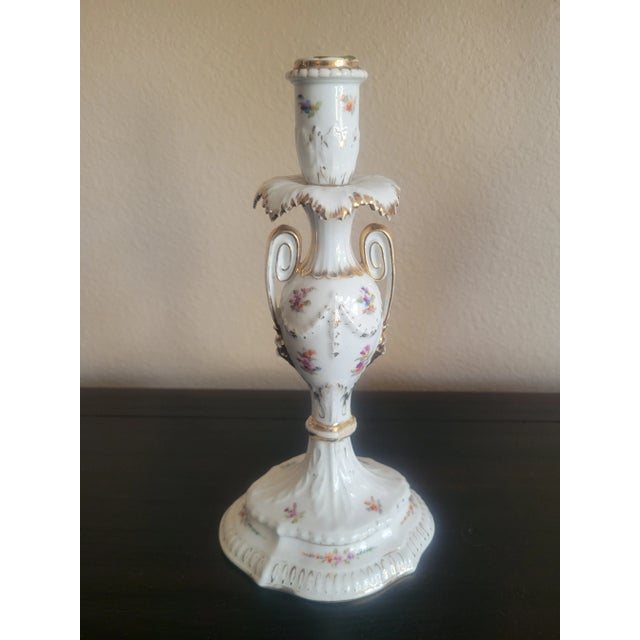 White 1800's Antique Dresden Porcelain Candle Holder For Sale - Image 8 of 11