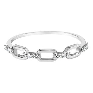 .925 Sterling Silver Diamond Accent Paperclip Band Ring (I-J Color, I2-I3 Clarity) - Ring Size 9 For Sale