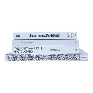 Decorative Books - White & Black Coffee Table Stack - 4 White Books For Sale