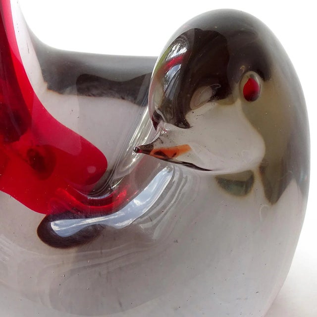 Mid 20th Century Vintage Cenedese Murano Antonio Da Ros Gino 1961 Sommerso Red Gray Italian Art Glass Bird Sculptural Vase For Sale - Image 5 of 9