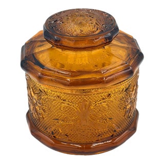 1960s Indiana Sandwich Glass Tiara Amber Canister & Lid For Sale