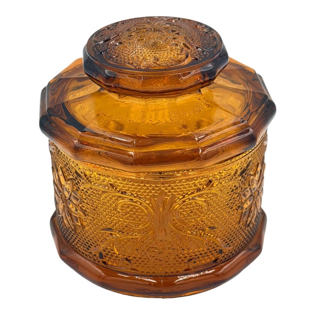 1960s Indiana Sandwich Glass Tiara Amber Canister & Lid For Sale