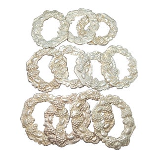 Set of Eleven Antique Beautiful Metal 3d Grape Napkin Rings Holders For Sale