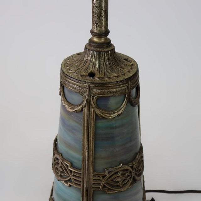 1920s Antique Bradley & Hubbard School Lighted Base Slag Glass Table Lamp C1920 For Sale - Image 5 of 8