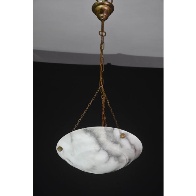 French Art Deco White Alabaster Pendant Light With Dark Veining, Circa 1940 For Sale - Image 11 of 13