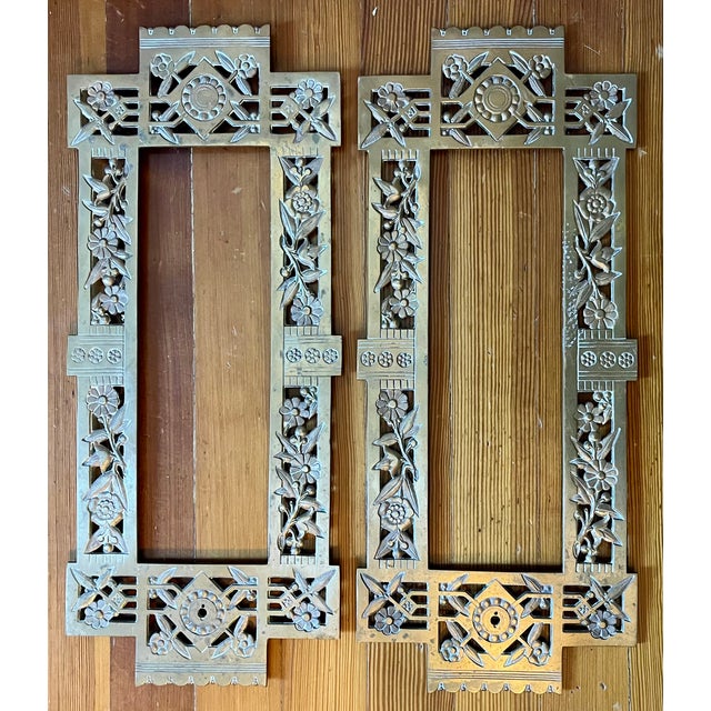 Antique 19th Century Aesthetic Movement Brass Architectural Grills or Picture Frames for Mirrors Dated 1883 - A Pair For Sale - Image 11 of 14