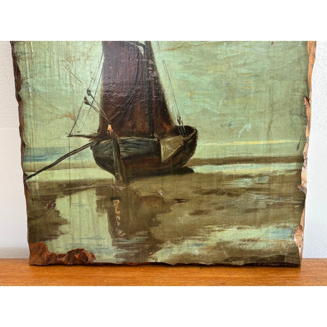 1970s Moody Nautical Sailboat Wood-Mounted Nocturne Print For Sale - Image 6 of 8