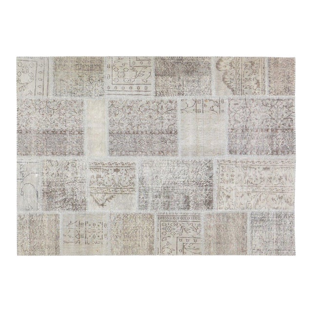 Vintage Turkish Patchwork Hand Knotted Wool Rug, 5'x7' For Sale