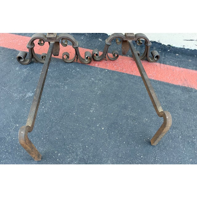 Pair of 19th Century Italian Wrought Iron Floral Andirons With Scroll Legs For Sale - Image 15 of 18