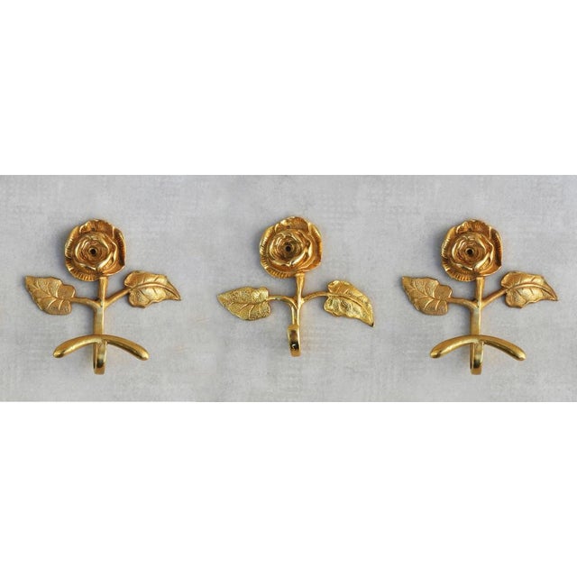 Mid-Century Modern French Rose Flower Hooks in Gilded Brass, 1950s For Sale - Image 4 of 5