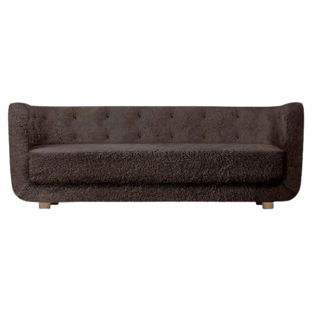 Espresso Sheepskin and Smoked Oak Vilhelm Sofa by Lassen For Sale