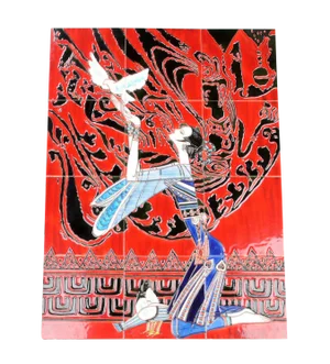 1980s Geisha Tile Wall Art Plaque