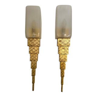 Pair of Gold Leaf Murano Glass and Gilt Wood Sconces by Terzani, Italy, 1990s For Sale
