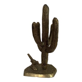 Brass Cactus and Roadrunner, Large For Sale