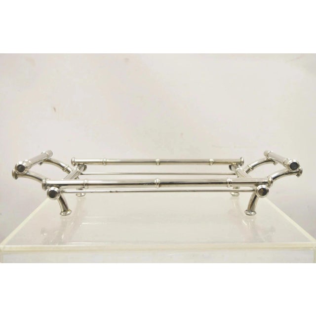 Hollywood Regency Vintaga Italian Hollywood Regency Faux Bamboo Silver Plated Serving Platter Stand For Sale - Image 3 of 10