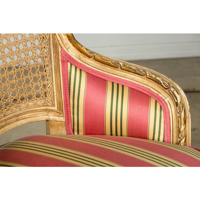 Set of 6 Early 20th Century French Louis XVI Cane Dining Armchairs in Pink Stripe For Sale - Image 17 of 18