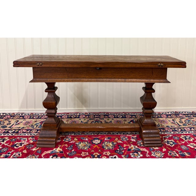 Antique French Flip Top Envelope Library Table Console Sofa Entry Table Oak For Sale - Image 18 of 18