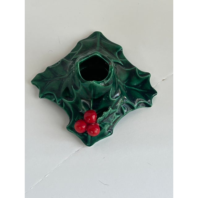 1970s Lefton (Japan) Green Holly Candle Holders with red berries. It's never too early to think about Christmas. COMBINED...