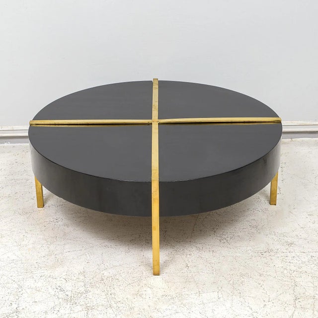 Mid-Century Ebonized Coffee Table with Brass Decoration