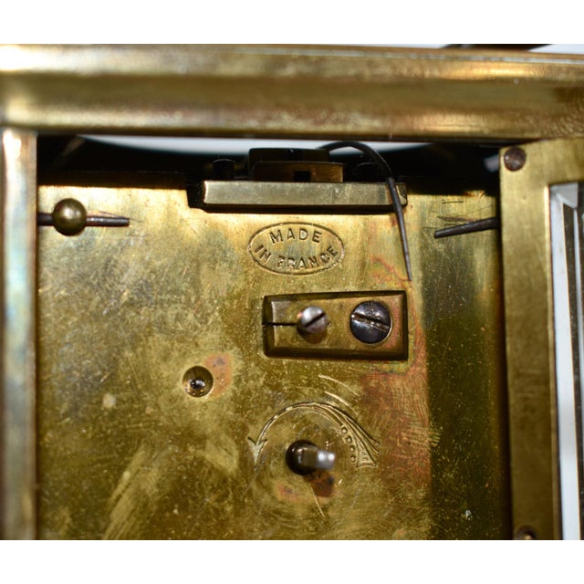 Brass Corniche Carriage Clock Antique French Beveled Glass Mechanical For Sale - Image 9 of 15