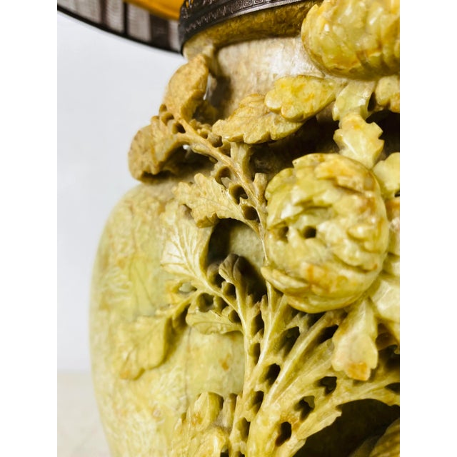 Wood Vintage Ornately Hand Carved Soapstone Table Lamp. For Sale - Image 7 of 13