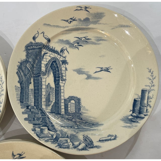 Gien French 19Th. C. Architectural Ruins, Faience Plates by Gien, c.1900, Set 12 For Sale - Image 4 of 12