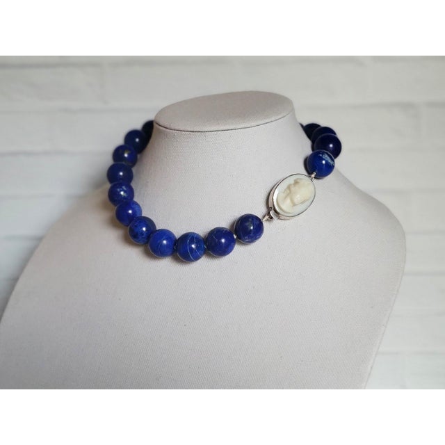 Royal Lapis Lazuli Necklace With Vintage Porcelain Cameo Clasp, 18-Inches For Sale - Image 9 of 10