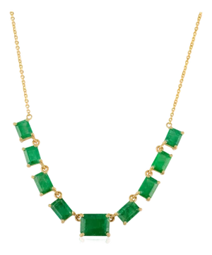 VRJewels 6 Carat Natural Nine Emerald Link Chain Necklace in 18k Solid Gold- 18 Inch