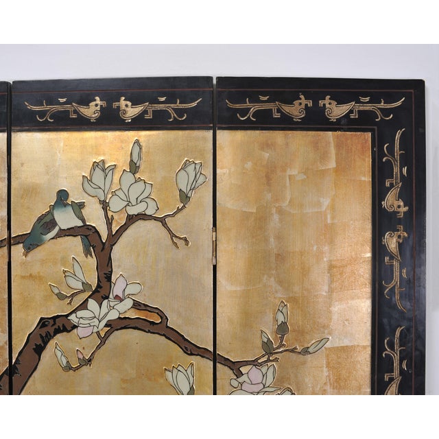 Gold Chinese Export Six-Panel Gilt Landscape Coromandel Screen 8 Ft For Sale - Image 8 of 18