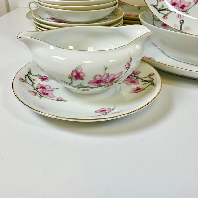 1940s Vintage Hollywood Regency Japanese Minimalist Cherry Blossom Dinnerware - Set of 56 For Sale - Image 14 of 14