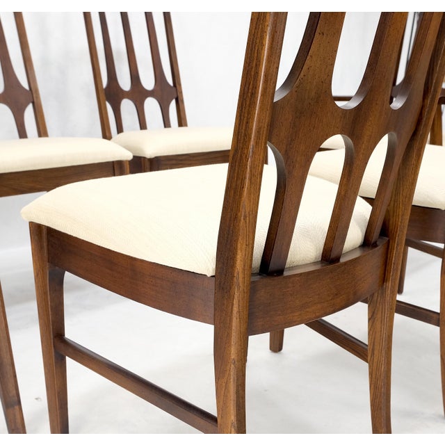 Set of 6 Mid-Century Modern New Linen Upholstery Walnut Dining Chairs Mint! For Sale - Image 9 of 14