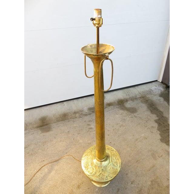 Monumental 4ft Vintage Hammered Brass Ottoman Revival Floor Lamp ~ Repousse Art ~ Hollywood Regency / Bohemian ~ Antique Lighting For Sale - Image 12 of 18