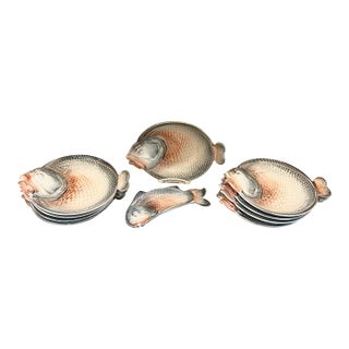 Vintage Italian Fish Plate Set by R. Blanche - Set of 9 For Sale