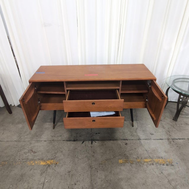 Scandinavian Designs Lanson Sideboard 59 In, Solid Poplar, Light Walnut With Brass-Capped Legs For Sale - Image 4 of 7