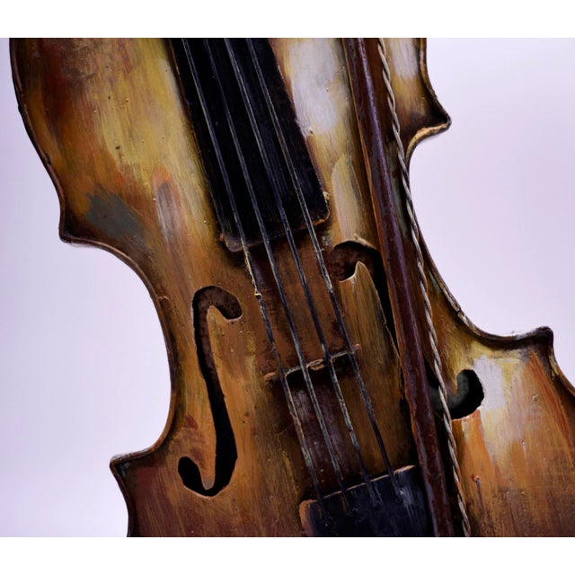 Vintage Decorative Ornamental Metal Sculpture Violin With Bow - a Pair For Sale - Image 4 of 9