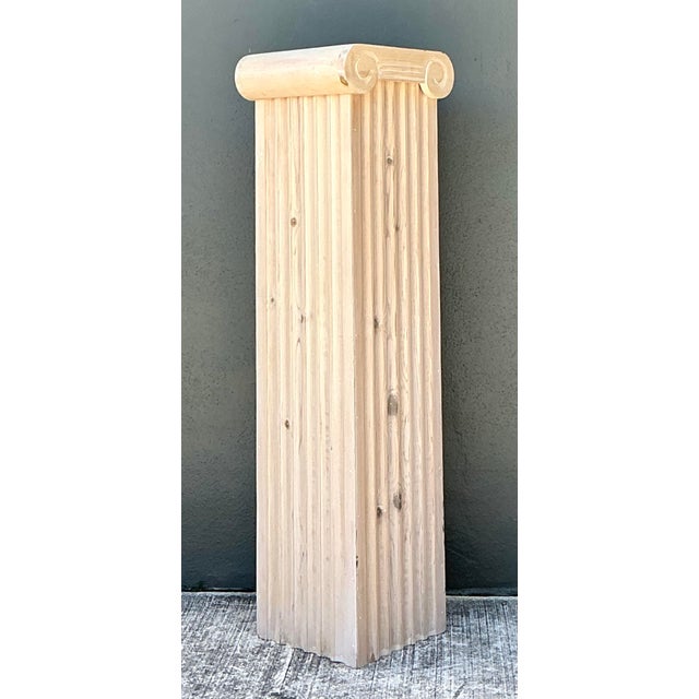 Almond Vintage Washed Knotty Pine Column Pedestal For Sale - Image 8 of 12