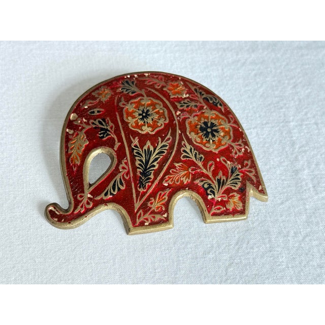 Metal Vintage 1970s Red Enameled Brass Elephant Charm For Sale - Image 7 of 7