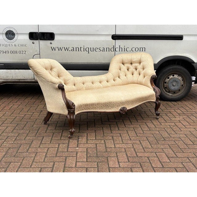 Victorian Sofa with Buttoned Back, Cabriole Legs & Brass Castors For Sale - Image 3 of 18