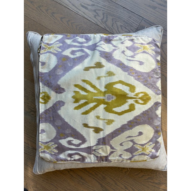 2020s Pair of Custom Pillow Covers in Printed Ikat Design of Citron &Lavender, 17'x17 For Sale - Image 5 of 5