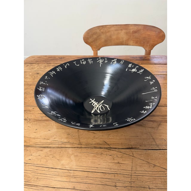 Black Large Vintage Kanji Chinese Porcelain Calligraphy Bowl For Sale - Image 8 of 10