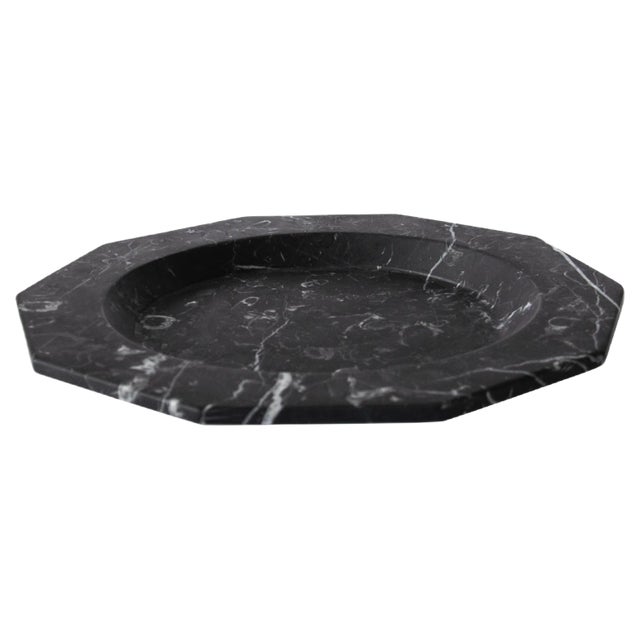 Dinner Plate in Satin Black Marquina Marble For Sale
