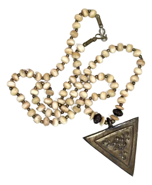1970s Bone Bead/Hand-Hammered Brass Pendant Necklace