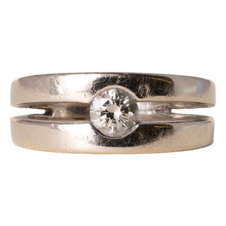 Vintage 14k Gold 0.35 Carat Diamond Split Shank Tension Set Ring Band, Size 6 For Sale